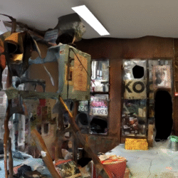 Colour still of A 3D film of WORM's office space, made by WORM PR intern, Noé Vince-Soós, during his time working here, January to June, 2026.